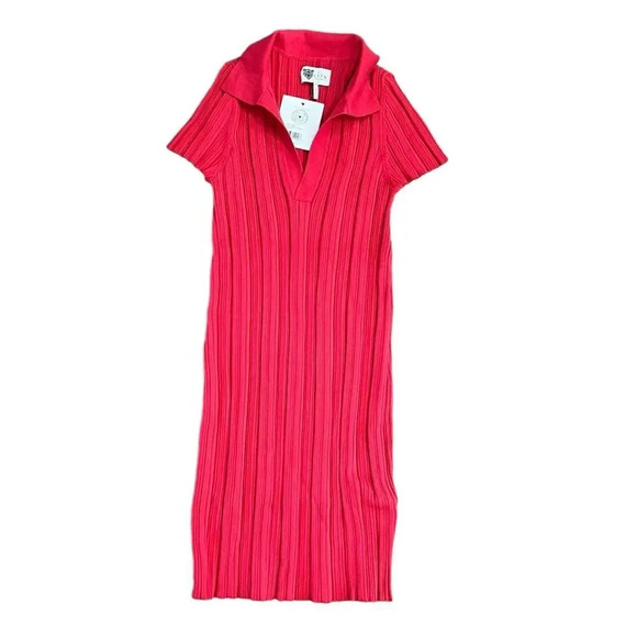 Lita by Ciara Red Ribbed Polo Mini Bodycon Dress M - Picture 2 of 5
